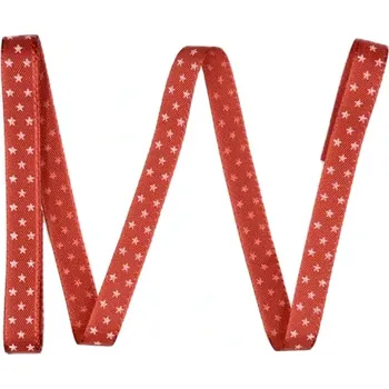 Stuha Vánoční stuha saténová červená Mini-Stars 10mm x 2m (5,-Kč/m) (Vánoční stuha saténová, červená, jednostranný potisk)