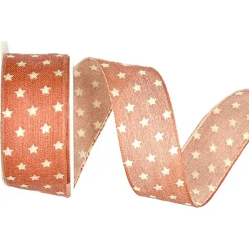 Stuha Stuha vánoční bavlněná TINY STARS LIGHT RED pastelově červená 25mm x 2m(9,-Kč/m) (Stuha vánoční, červená, bavlněná, s drátkem v lemu)