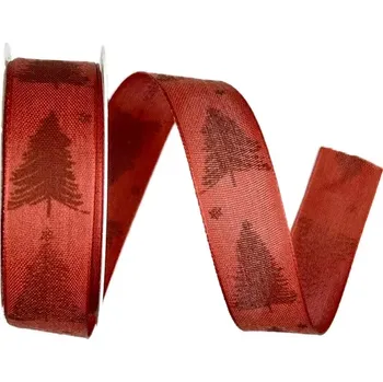 Stuha Stuha vánoční bavlněná WINTER TREE RED červená 25mm x 2m (12,-Kč/m) (Stuha vánoční, bavlněná, červená, jednostranný potisk, s vlascem v lemu)