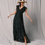 Dlouhé voálové šaty se zavinovacím efektem a potiskem puntíků černá/režná 44