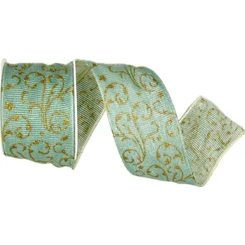 Stuha Vánoční stuha RHAPSODY IN BLUE tyrkysová 40mm x 2m (12,-Kč/m) (Vánoční stuha bavlněná, barva tyrkysová, jednostranný zlatý potisk)