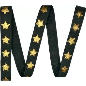 Stuha Vánoční stuha COPPER STAR 15mm x 2m (Stuha hvězdy černá, jednostranný potisk)