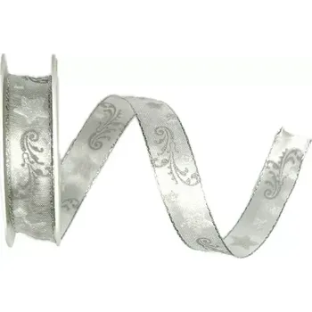 Stuha Vánoční stuha organzová GLITTER STAR SILVER 10mm x 2m (9,- Kč/m) (Vánoční stuha organzová, stříbrný potisk motiv hvězdy, s drátkem)