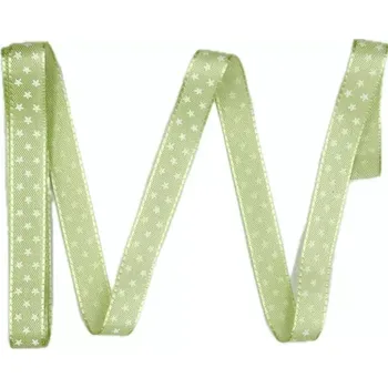Stuha Vánoční stuha saténová zelená Mini-Stars 10mm x2m (5,-Kč/m) (Vánoční stuha saténová, pastelově zelená, jednostranný potisk)