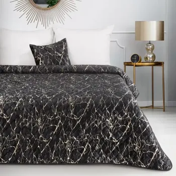 Přehoz na lůžko Černý dekorační přehoz s mramorovým efektem Šířka: 170 cm | Délka: 210 cm