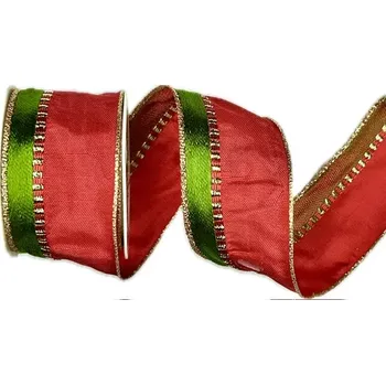 Stuha Stuha vánoční saténová TRADITIONAL CHRISTMAS červená 40mm x 2m (14,-Kč/m) ( Vánoční stuha saténová, červená, oboulící, s vetkaným tenkým drátkem v lemudrátkem)