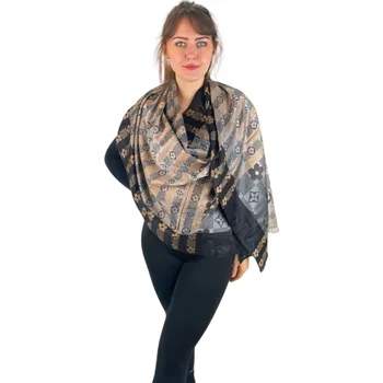Šátek Dámský šátek 90 x 175 cm Květiny 23-12 - světle šedý