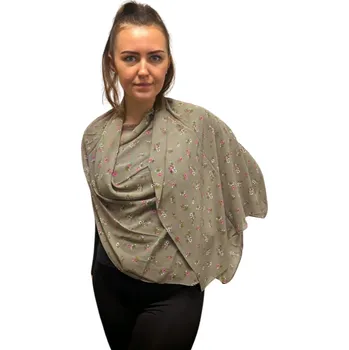 Šátek Dámský šátek 85 x 175 cm květinky -khaki