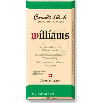 Cukrovinka Čokoláda Camille Bloch 100g mléčná WILLIAMS (Švýcarská mléčná čokoláda se sirupem williams)