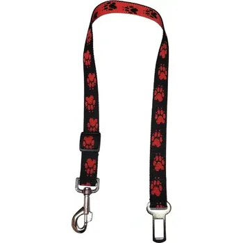 Vodítko pro psa Palkar bezpečnostní pás do auta pro velké psy 65 cm x 25 mm černo-červená s tlapkami