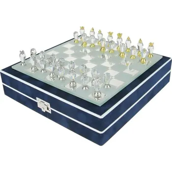 Šachy Cestovní skleněné šachy 18 x 18 cm (Designové křišťálové šachy)