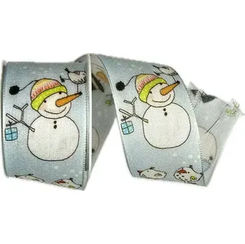 Stuha Stuha vánoční HAPPY SNOWMAN BLUE světle modrá 40mm x 2m (14,-Kč/m) (Stuha vánoční, materiál bavlna, jednostranný potisk, s vlascem v lemu)