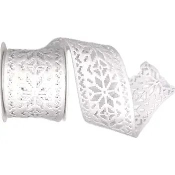 Stuha Vánoční stuha vysekávaná WHITE DECO filcová bílá 60mm x 3m (15,-Kč/m) (Vánoční stuha filcová, bílá, vysekávaná, oboustranná)