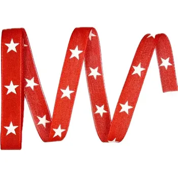 Stuha Vánoční stuha Starry Red Charm červená 15mm x 2m (6,- Kč/m) (Vánoční stuha červená, oboustranný potisk s motivem bílé hvězdy)