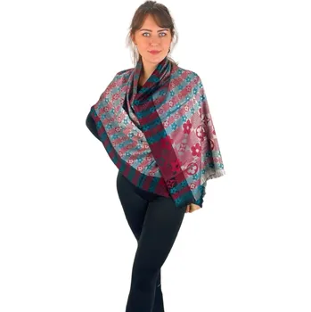 Šátek Dámský šátek 90 x 175 cm Květiny 23-12 - zelený