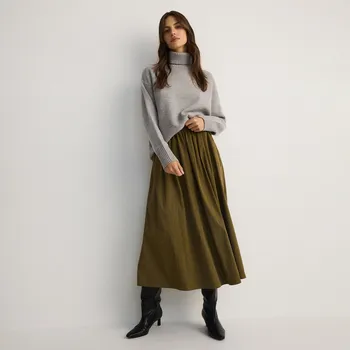 Dámská sukně Reserved - Midi sukně s vysokým podílem bavlny - ocelově zelená - 689EH-96X - 689EH-96X-XL