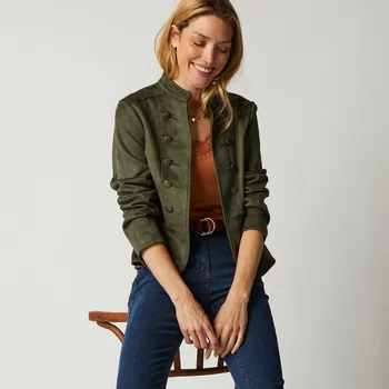 Pánská casual bunda Bunda ve vojenském stylu z imitace semiše khaki 50