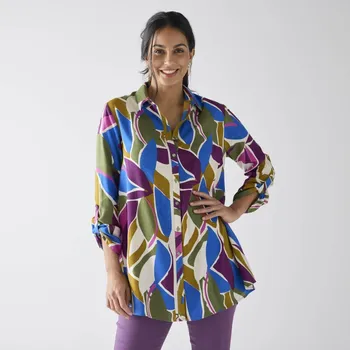 Tunika s grafickým vzorem a knoflíky modrá/purpurová 48