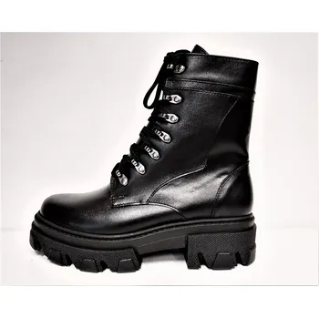 Dámská zimní obuv JAMI KOŽENÁ KOTNÍKOVÁ obuv - Kožená zimní dámská kotníková obuv na podpatku se zipem a šněrováním BARTON 7822 černá dámské velikosti: 38