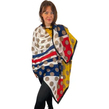 Šátek Dámský šátek 90 x 175 cm kolečka - červeno-žlutý