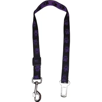 Vodítko pro psa Palkar bezpečnostní pás do auta pro velké psy 65 cm x 25 mm černo-fialová s tlapkami