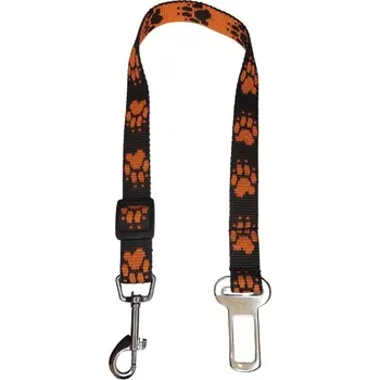 Vodítko pro psa Palkar bezpečnostní pás do auta pro středně velké psy 55 cm x 20 mm černo-oranžová s tlapkami