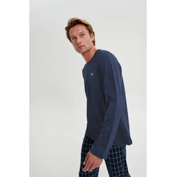 Pánské pyžamo Vamp - Pánské pyžamo s kostkovanými kalhotami 21924 - Vamp blue royal L