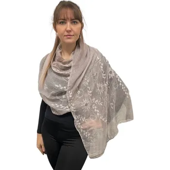 Šátek Dámský šátek 90 x 175 cm Jemné květiny 23-14 - Světle šedý
