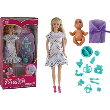 Panenka Těhotná panenka v bílých tečkovaných šatech