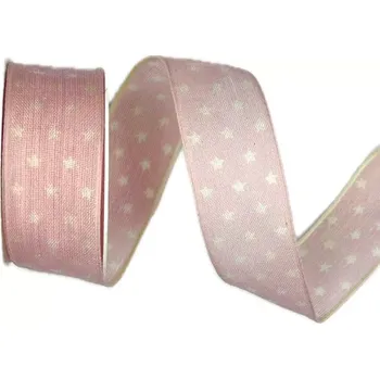 Stuha Stuha vánoční bavlněná TINY STARS PINK pastelově růžová 25mm x 2m(9,-Kč/m) (Stuha vánoční, pastelově růžová, bavlněná, s drátkem v lemu)