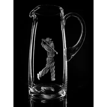Sklenice džbán 1,5l s rytinou golfisty - ručně ryté (broušené) dárková krabička, dárek pro golfistu
