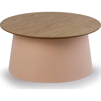 Nábytek B2B Partner Plastový kávový stolek SETA s dřevěnou deskou, průměr 69 cm, dub/cihlová