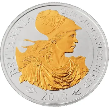 Royal Mint UK Britannia stříbrná mince 1oz 2010 zlacená