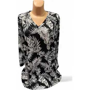 Dámská tunika Černá halenka LISTKA, Barva Černá, Velikost XXXL 54, Materiál 64%Viskoza 31%Pe5%Pu