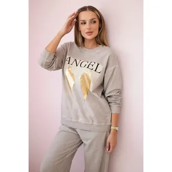 Kesi Włoski Bavlněný komplet Angel teplákové + kalhoty béžový Kesi Włoski hnědá 3131046