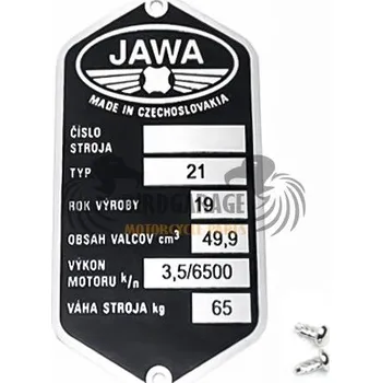 Motor pro motocykl Výrobní štítek s nýty JAWA 50 Pionýr 21