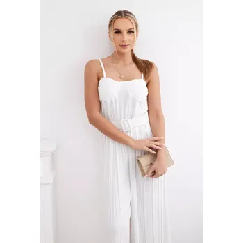 Dámský overall Włoski Plisovaný overal s ramínky ecru Kesi Włoski šedá 3128304