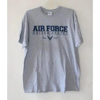 Oblečení a móda Gildan Triko, tričko s modrým potiskem AIR FORCE krátký rukáv - šedé Velikost: XL