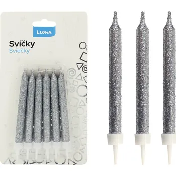 Dortová svíčka Pro Háčkování Svíčka 12ks, glitr stříbrná