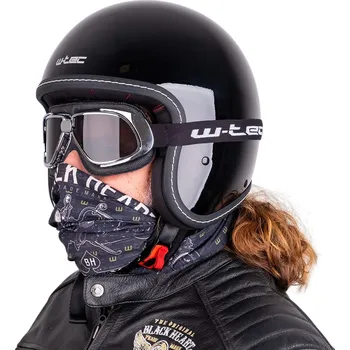 Helma na motorku W-TEC Chopper přilba Badachos s brýlemi Atavist černá lesk - XS (53-54)