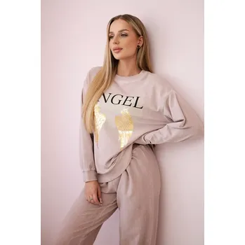 Włoski Bavlněný komplet Angel teplákové + kalhoty pudrově růžová Kesi Włoski tmavě červená 3128337