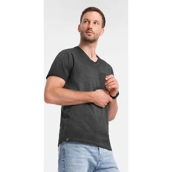 Pánské tričko Ombre Men's brindle V-neck t-shirt with pocket - black Ombre černá 2835606