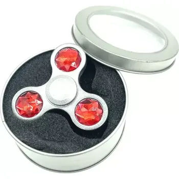 Gadget Stříbrný fidget spinner HQ červený diamant II