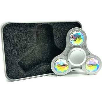 Gadget Stříbrný fidget spinner HQ čirý diamant