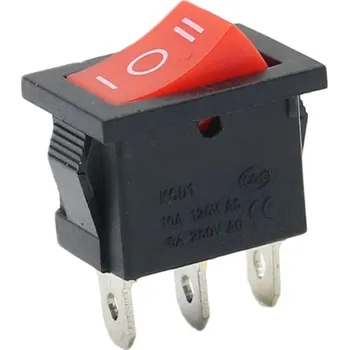 vypínač Kolébkový vypínač obdélníkový KCD1-101, ON-OFF-ON, červený 250V/6A