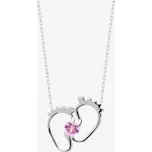 Preciosa Stříbrný náhrdelník New Love, dětské nožičky s kubickou zirkonií Preciosa, rosa