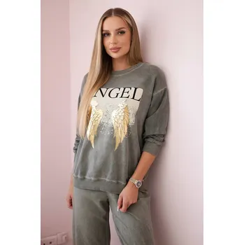 Włoski Bavlněný komplet Angel teplákové + kalhoty khaki Kesi Włoski šedá 3129719