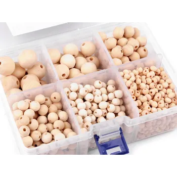 Dětské navlékací korálky Pro Háčkování Sada dřevěných korálků 6-20 mm přírodní