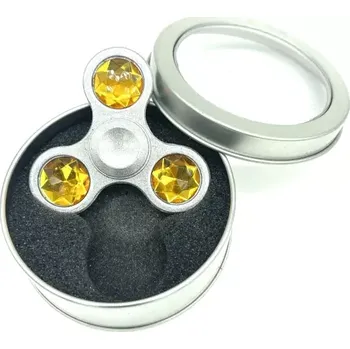 Gadget Stříbrný fidget spinner HQ žlutý diamant