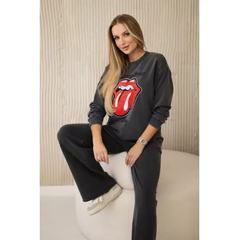 Włoski Bavlněná souprava otřená potiskem teplákové + kalhoty Grafit Kesi Włoski černá 3129495